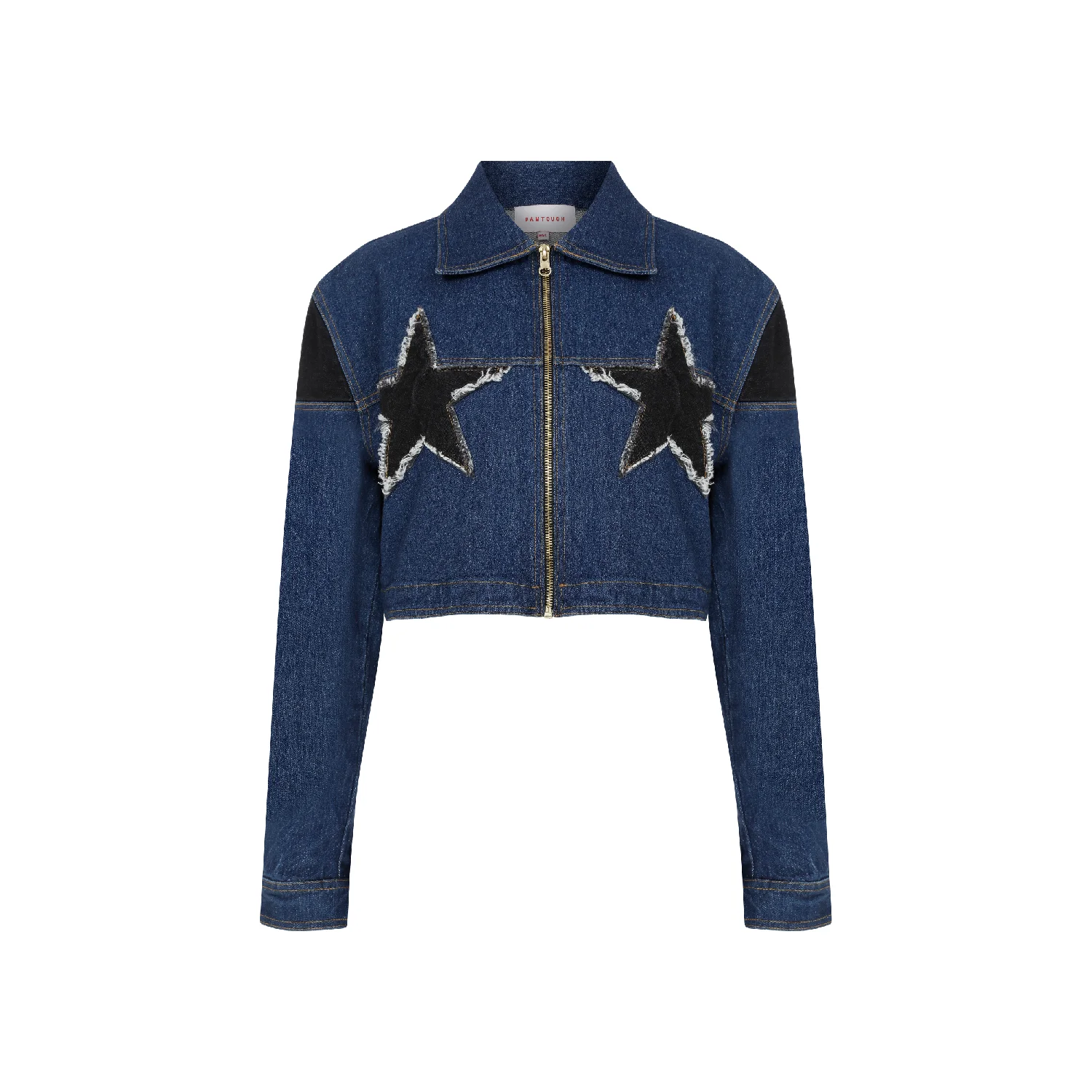 RAISED - Crop Denim Patch Detailed Jacket - Blue - Front - Ghost - Pamtouch com